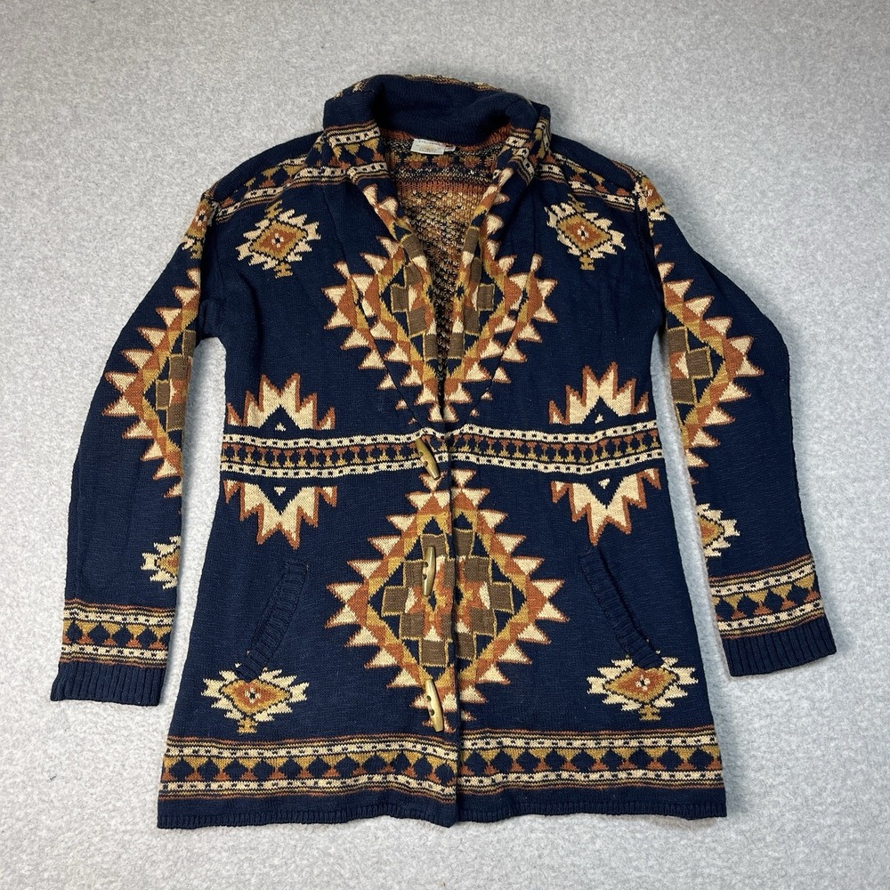 Faherty Sweater Womens Small Blue B. Yellowtail Lodge Cardigan Aztec Knit Cotton